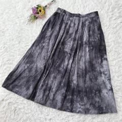 4L✨シュリーブ　ロングフレアスカート　ウエストゴム　タイダイ柄　ブラック系