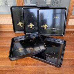 No3332 山水文螺鈿細工　四方盆 5客　茶道具　輪島塗　伝統工芸　送料無料 古作輪島塗金蒔絵富士山の図四方盆5客 - メルカリ