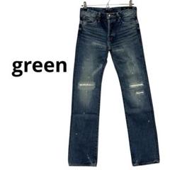 グリーン green 現HYKE ペンキ加工 セルビッジ ダメージジーンズ