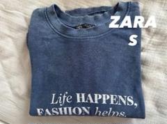 ⭐️ZARA⭐️ダークブルー クロップドトレーナー メッセージプリント S