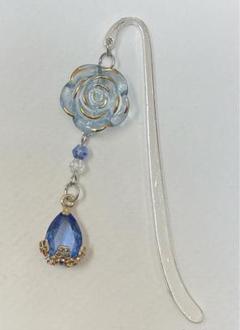 金縁の薔薇と青の雫♡シルバーブックマーカー