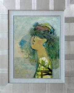 絵画 インテリア 額付 (黒) 油絵 F4-052113 人物 女性像 絵画 インテリア 額付 (黒) 油絵 F4-052113 人物 女性像