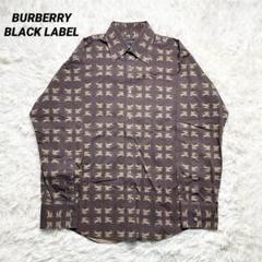 美品 BURBERRY BLACK LABEL ホース シャツ 総柄 ビンテージ