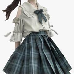 制服 コスプレ JK オフショル セーラー リボン グリーン 緑 Sサイズ