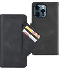iPhone 14 Pro 用 ケース 手帳型 カードホルダー付き ブラック
