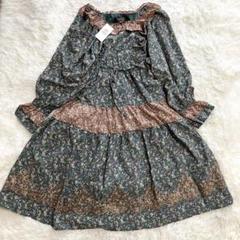新品タグ付 axes femme 小花 裾刺繍 フリル ワンピース グリーン M