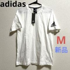 アディダス　メンズ　袖ロゴプリント　半袖　Tシャツ　ホワイト　白　Mワンポイント
