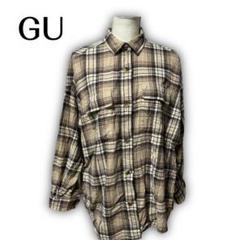 761★【GU】　ジーユー　シャツ　チェック　ネルシャツ　茶色系　ベージュ系　L