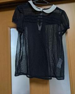 ZARA BASIC ドット柄 ブラックシャツ　白い襟が可愛い(*^_^*)　L