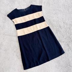 ノースリーブワンピース　11AR フリー　Lネイビー　ベージュ　ボーダー　膝丈