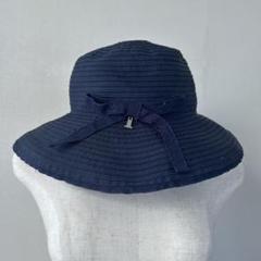 美品LANVIN ランバンコレクションネイビーリボン付き広つばハット日焼け対策 美品LANVIN ランバンコレクションネイビーリボン付き広つば