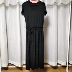 黒 半袖 モダールロングワンピース 着痩せ