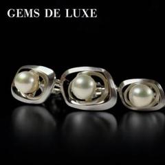 【未使用級】GEMS DE LUXE カフス タイタック タイピン パール 上品