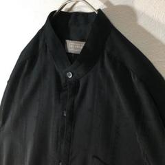 【個性派古着】日本製　長袖デザインシャツ　バンドカラー　黒　しわ加工　メンズ L