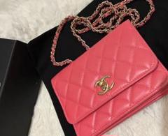 CHANELシャネル ミニチェーンウォレット ピンク