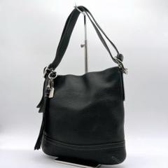 美品 coach シボ革 タッセル ショルダーバッグ ブラック c702