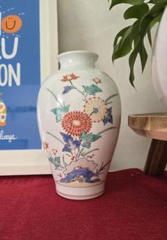 十三代　酒井田　柿右衛門　錦　岩菊鳥文　花瓶　花器　壷　花入　一輪挿し 十三代 酒井田 柿右衛門 錦 岩菊鳥文 花瓶 花器 壷 花入