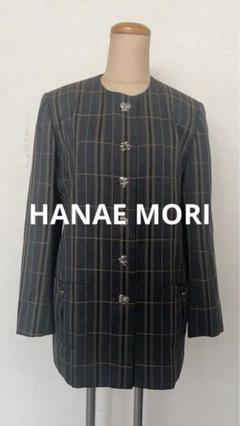 新品タグ付き✨ ハナエモリ 五分袖 クロップド ウール ジャケット M チェック 新品タグ付き✨ ハナエモリ 五分袖 クロップド ウール