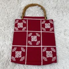 アナスイ トートバッグ レッド 刺繍 バンブー