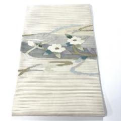 アンティーク京袋帯　花唐草模様　ブルーグレー　正絹　リバーシブルNo.77-28 アンティーク京袋帯 花唐草模様 ブルーグレー 正絹 リバーシブル
