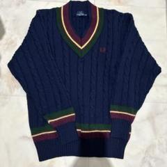 フレッドペリー FREDPERRY セーター チルデンニット M ヴィンテージ FRED PERRY フレッドペリー ストライプド Vネック ジャンパー
