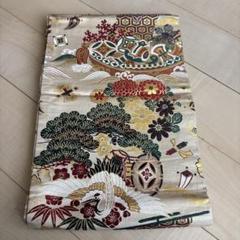 ヴィテージ　正絹　金色の花と鶴の丸帯？