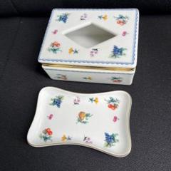 花柄陶器 ティッシュ入れ 蓋付き