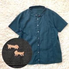 サリースコット　2cats 半袖ブラウス 刺繍　丸襟　コットンリネン　サイズM