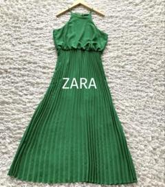 新品☆ZARA ザラ プリーツワンピース グリーン M ZARA ロングワンピース プリーツスカート グリーン サイズXL