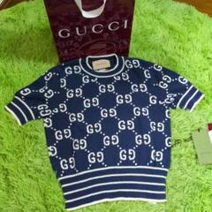 GUCCI ネイビー GGロゴ 半袖ニット