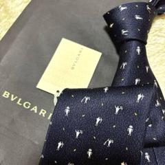 未使用品 タグ付き BVLGARI ネクタイ ネイビー セッテピエゲ