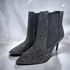 【美品】ZARA サイドゴア　ショートブーツ（37）グリッター　ラメ　ヒール　黒