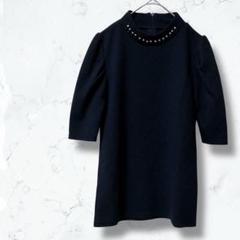 2296＊ココマジック＊カットソー 紺 2 ビジュー オフィスカジュアル 春夏