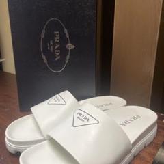 PRADA ホワイト　レザー　スライドサンダル