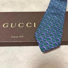 美品 GUCCI グッチ シルク100％ グリーン 総柄 ネクタイ