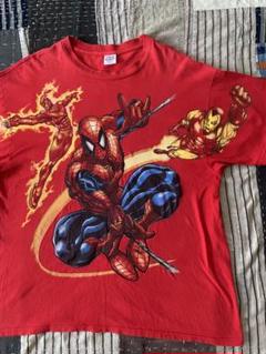00s 初期 スパイダーマン アイアンマン vtg Tシャツ MARVEL 総柄