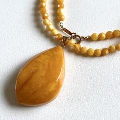 美品✨蜜蝋 久慈琥珀 k18刻印 丸玉 大ぶり ネックレス ロイヤル