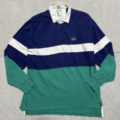 LACOSTE ラコステ　ラガーシャツ　ブルー　グリーン　緑　ボーダー　長袖　L