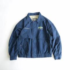 90s 企業刺繍ロゴ　ジップアップブルゾン　紺　L ゆるだぼ　短丈　古着