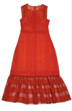 BCBGmaxazria インセットレースカクテルワンピースドレス レッド