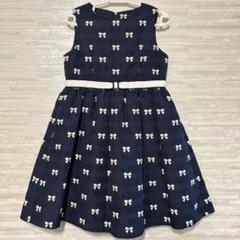KUMIKYOKU ネイビー リボン 刺繍 ワンピース