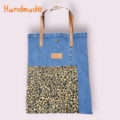 ハンドメイド デニムトートバッグ(レオパード柄)