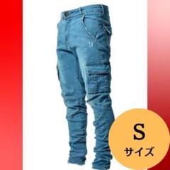 ブルー　Sサイズ　新品　シンプル　柔らかい　プライベート　ラフ　ストレッチ　青