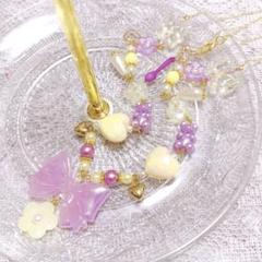 ♡Sweet Aurora Ribbonネックレス♡ ラベンダー　ハンドメイド