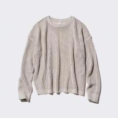 ユニクロ　メッシュクルーネックセーター　ライトグレー　M