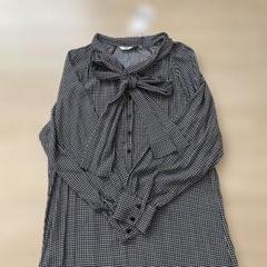 タグ付き新品未使用ZARA チェック柄リボンタイ付きロングワンピース XS