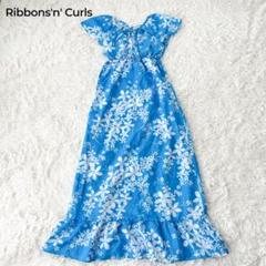 Made in Hawaii 薄手ハワイアンドレス ロング　ブルー　花柄