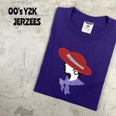 00's Y2K JERZEES レトロ　貴婦人　刺繍　個性派　奇抜　Tシャツ
