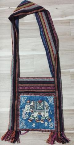 【新品未使用】タイ雑貨 山岳民族 象刺繍フリンジ付ショルダーバッグ
