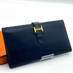 エルメス【マルジェラ期2007年】ベアンブラックボックスカーフゴールド金具長財布